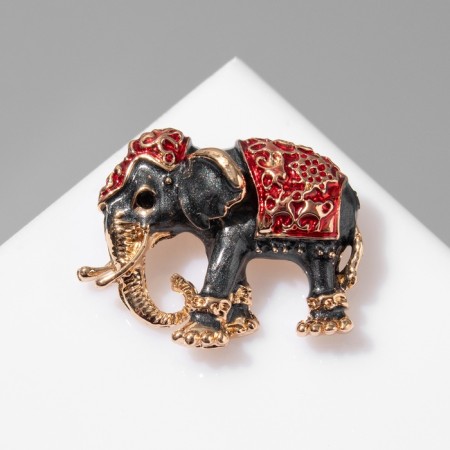 Brooch "Indian Elephant", red-gray color in gold-4