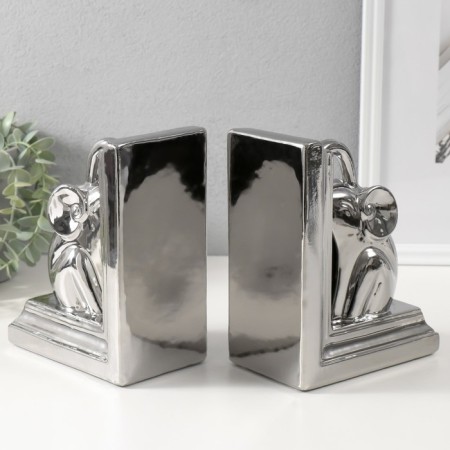 Book holders ceramics "Elephants" set 2 pcs silver 14.5x9x18 cm-2