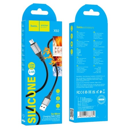 Hoco X92, MicroUSB - USB, 2.4 A, 3 m, braid, black-8
