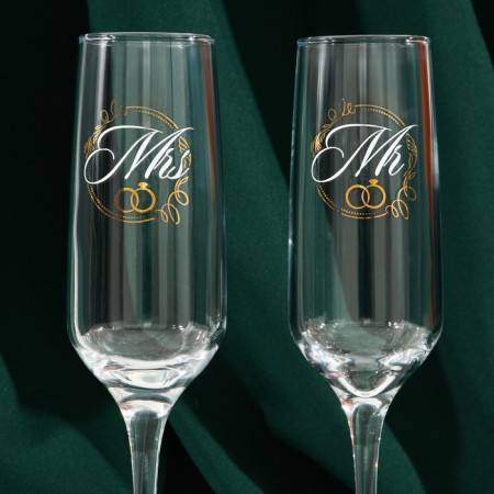A set of champagne glasses “Mr. and Miss”, 2 pieces, 200 ml., Type of drawing: Decol-3