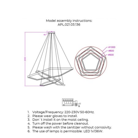 Suspended chandelier Polunia Led 3000k 136W-5