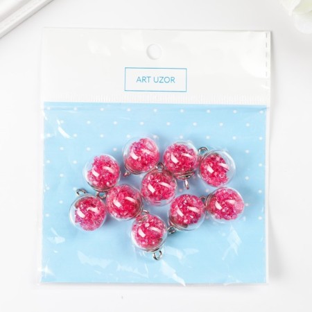 Suspension decorative for creativity glass "ball - pebbles" bright pink d = 1.6 cm set 10 pcs-2