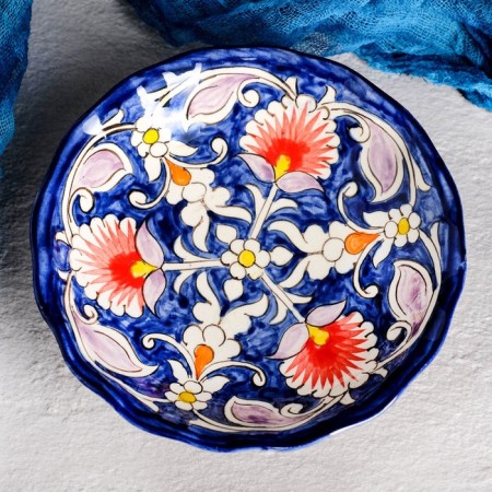 Candy of Rishtan ceramics "Flowers", 14 cm, blue-1