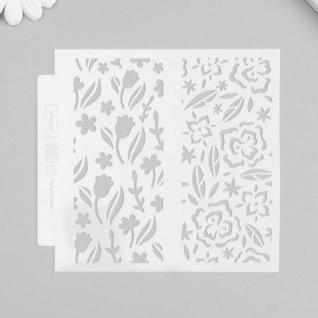 Stone -stencil background plastic "Flower buds" 13x13 cm-3