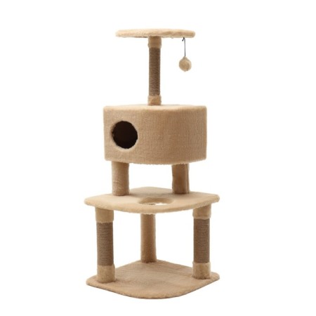 Complex for cats with a claw, corner, 55 x 55 x 130.5 cm, fur, jute, beige-1