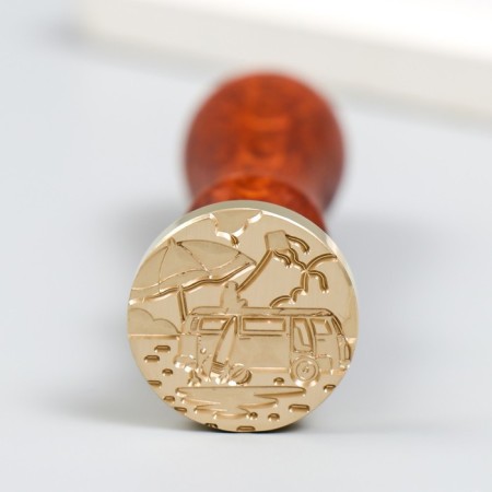 Printing for wax with a wooden handle "Beach bus" 9x2.5x2.5 cm-1