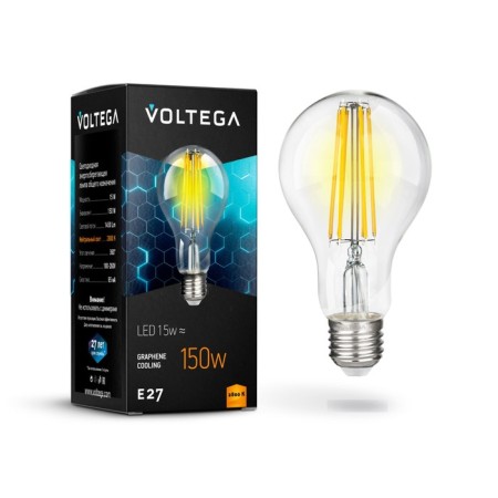 VOLTEGA 7104, 15W, 7x7x11 cm lamp, E27, 1450LM, 2800K, Transparent color
