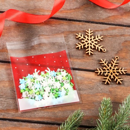 BOPP package with sticky tape, "Merry Christmas", 10 x 10+3cm-1