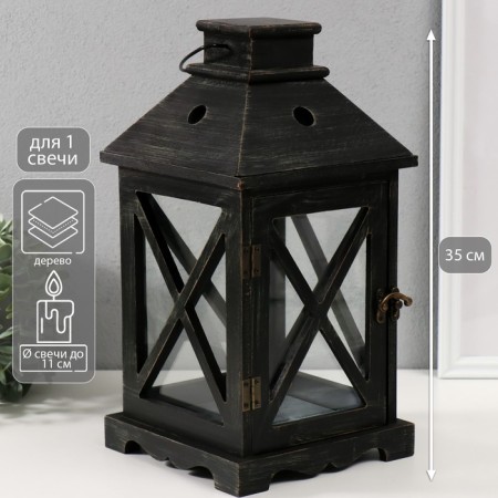 Climber wood, metal for 1 candle "Lantern" Black 18x18x35 cm