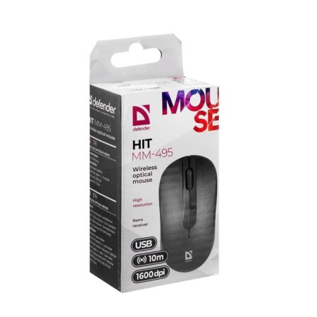 Mouse Defender Hit MM-495, wireless, optical, 1600 dpi, 2xaaa, USB, black-4