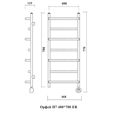 Domoterm electric heated towel rail "Orpheus", 400 x 700 mm, 7 crossbars, right, chrome-2