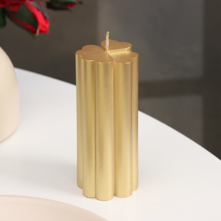Candle-cylinder "four-leafer", 4.5x10.5 cm, gold, 6 hours-1