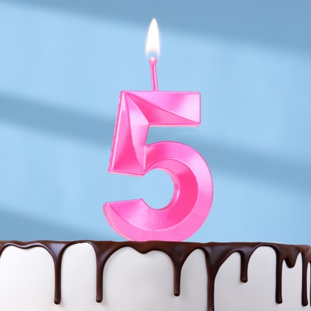 Candle in the cake on the ships "Fine", the number "5", 5 cm, pink