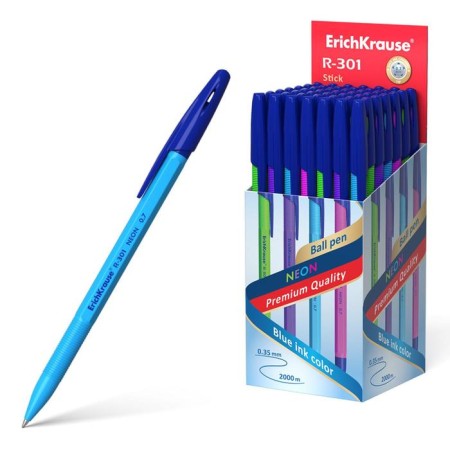 Ballic handle Erichkrause R-301 Neon Stick, node 0.7 mm, blue ink, writing length 2000 meters, mix