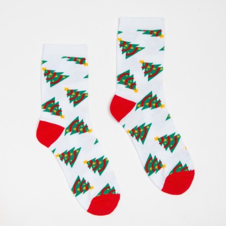 Women's socks "Christmas tree", white color, size 23-25-1