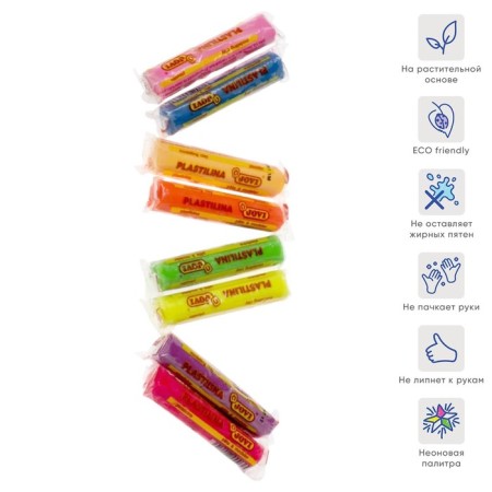 Plasticine on a plant basis 8 colors, 120 g, Jovi, fluorescent, for kids-1