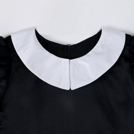 Carnival black dress with a white collar, satin, p/e, rr34, p134-3