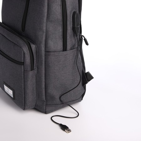 Youth backpack from lightning textiles, 5 pockets, USB, dark gray color-5