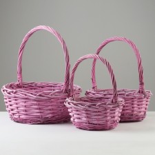 A set of wicker baskets, 33x13/36 cm, 29x11/31 cm, 22x10/26 cm, 3 pcs, pink, willow