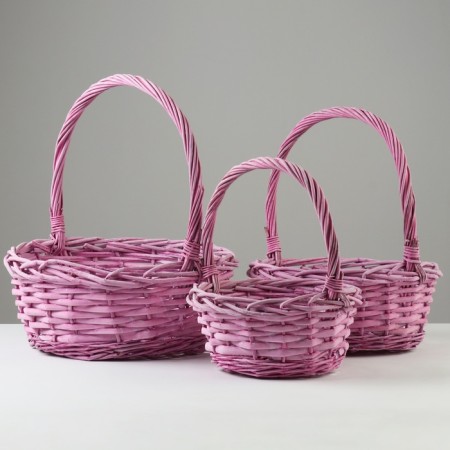 A set of wicker baskets, 33x13/36 cm, 29x11/31 cm, 22x10/26 cm, 3 pcs, pink, willow