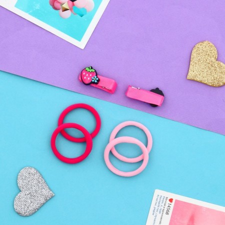 Hair Set "Baby" (4 elastic bands, 2 clamps 3.5 cm) strawberry, pink-2