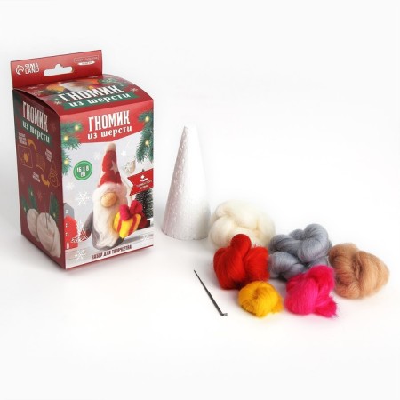 New Year's set for creativity. A toy made of wool "New Year! Gnome with a gift "-1