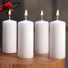 Candle cylinder, 5x11.5 cm, set 4 pcs, white