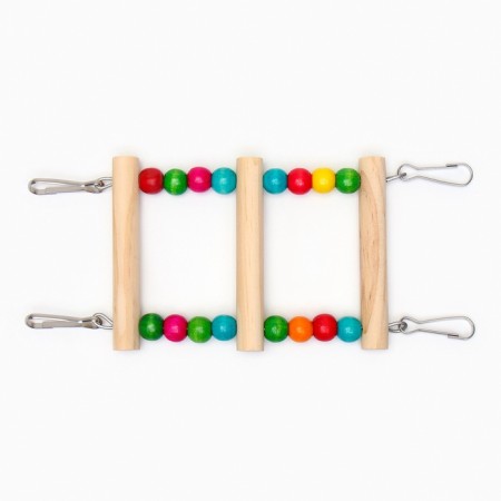 Toy for birds "ladder with beads" 3 steps, 23 cm, mix of flowers