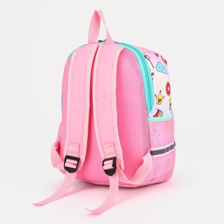 Baby backpack with zipper, external pocket, reflective strip, pink color-1