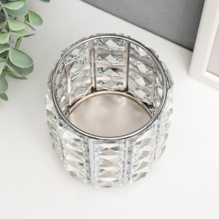 Summary metal, glass for 1 candle "Crystals and cylinder" silver 12x10x10 cm-1