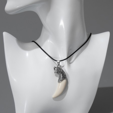 Unisex pendant "Tiger Fang", white color in black silver on a black lace, 40 cm-3