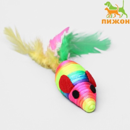 Multi -colored mouse with feathers, 5 cm, rainbow
