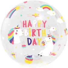 Шар полимерный с клапаном 18'' Deco Bubble, «Единороги», прозрачный, кристалл, 1 шт. в уп.