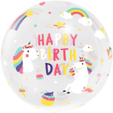 The ball is polymer with a valve 18 ’’ Deco Bubble, “unicorns”, transparent, crystal, 1 pc. in the unit.