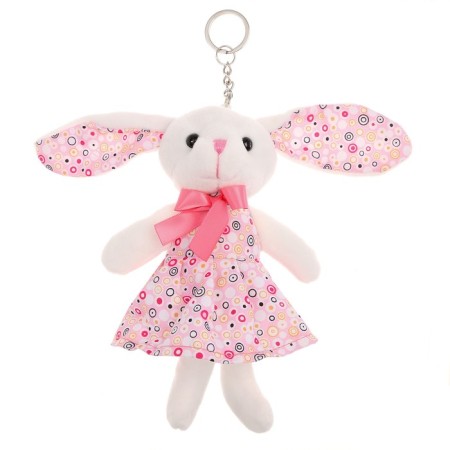 Soft toy "Bunny in a dress", on a key fabric, pink color