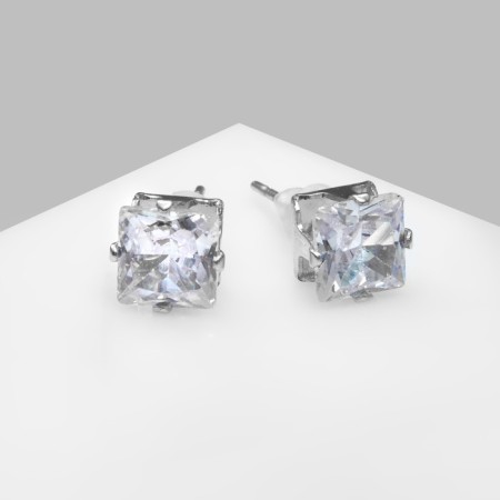 Earrings with rhinestones "Pusets" radiance, square, d = 0.6, white color in silver-2