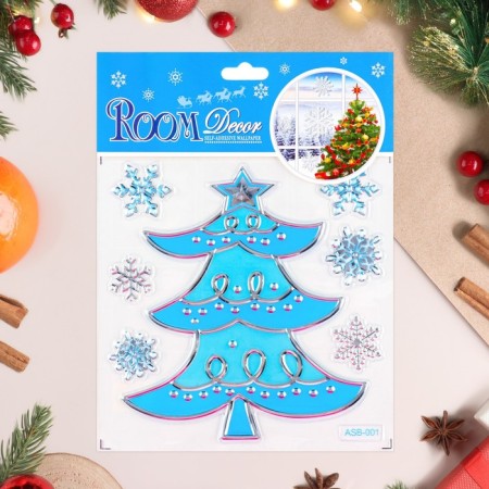 Stickers on the windows "New Year" Christmas tree, snowflakes, 21 x 16 cm-1