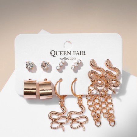 Earrings set 6 pairs "trend" snakes, color gold-1