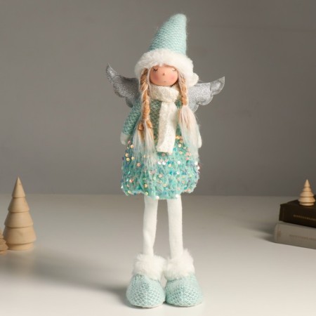 Interior doll "Angel in a turquoise outfit with sequins, silver wings" 49 cm