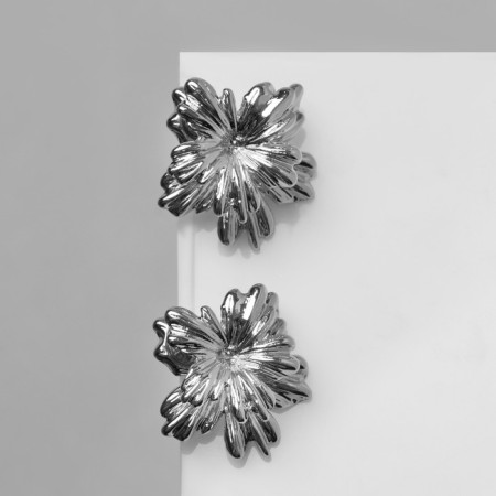 Earrings Metal "Flower" double, color silver-1