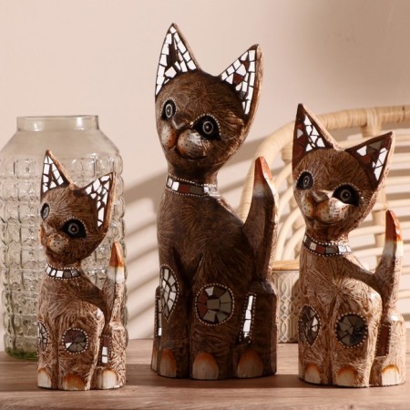 Souvenir tree "Cats with mirror inserts" Mokko (set of 3 pcs) h = 25.30.40 cm-2