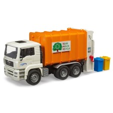 Bruder Man garbage truck, orange color