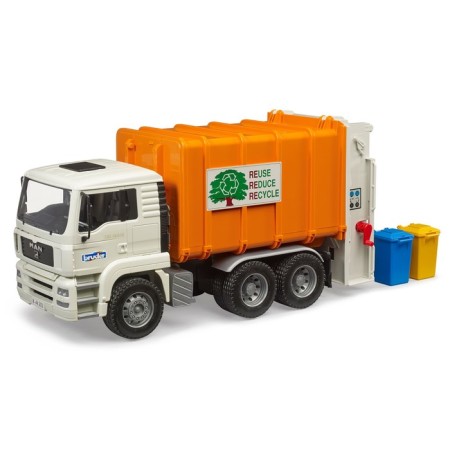 Bruder Man garbage truck, orange color