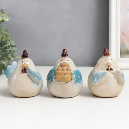 Souvenir ceramics "Three chicken" blue wings set 3 pcs 10x8x9.5 cm