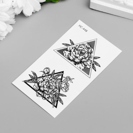 Tattoo on the body black "flowers in triangles" 10.5x6 cm-1