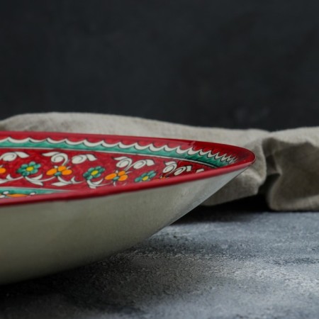 Lryagan Round Rishtan ceramics, 41cm, red, green-yellow pattern-2