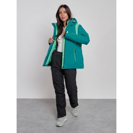 Ski jacket female winter, size 42, dark green color-7