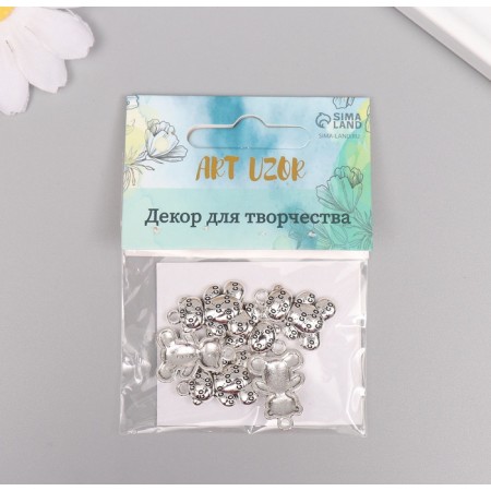 Decor for creativity Metal "Bear" silver set 6 pcs 1.4x2 cm-3