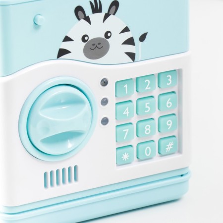 Piggy bank Plastic "safe. Zebra" code castle, sound aa blue 13x12x19 cm-4