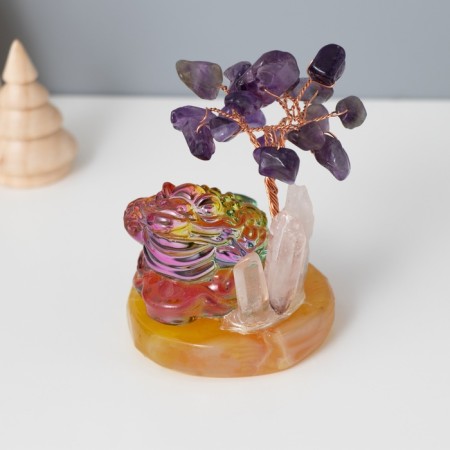 Suvenir glass, metal "tree under the protection of toad" 18 stones, purple 5.5x5x9 cm